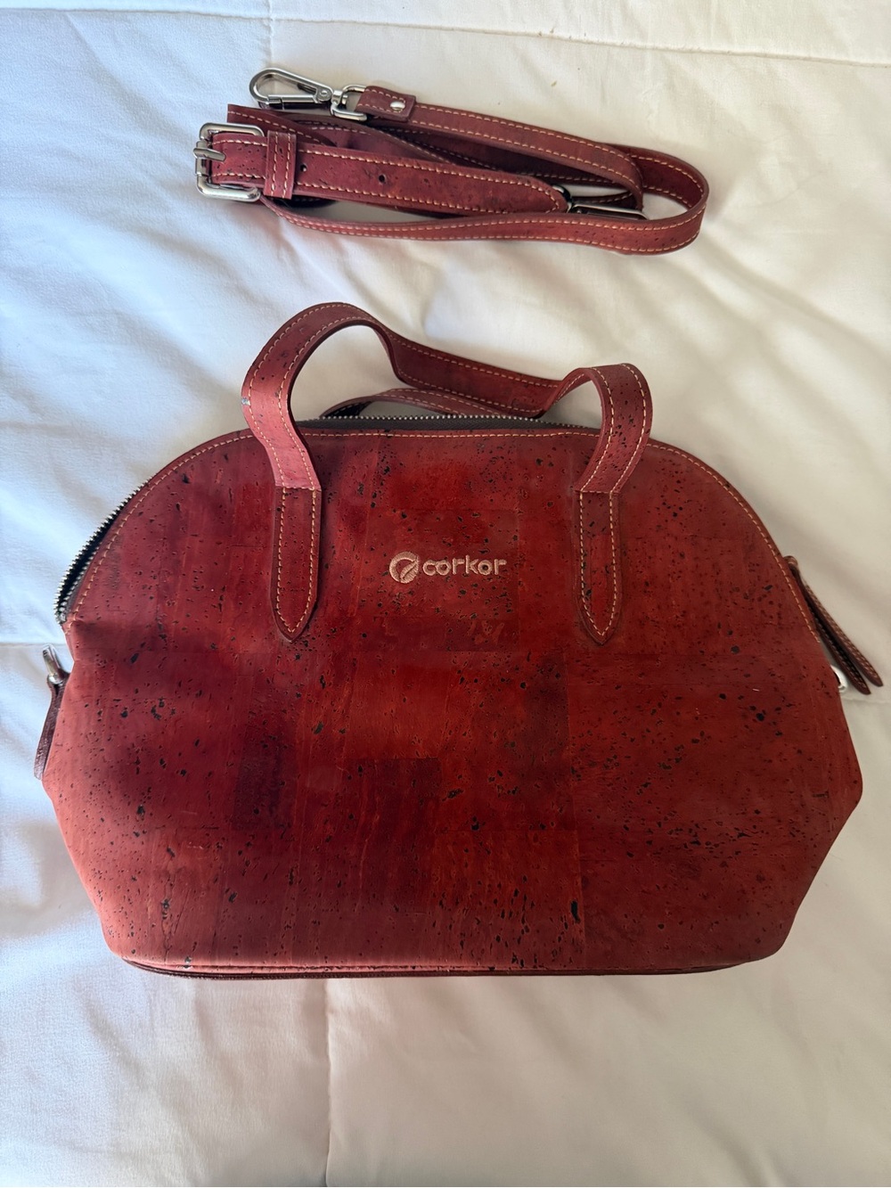 Burgundy Corkor crossbody Handbag with Detachable Strap